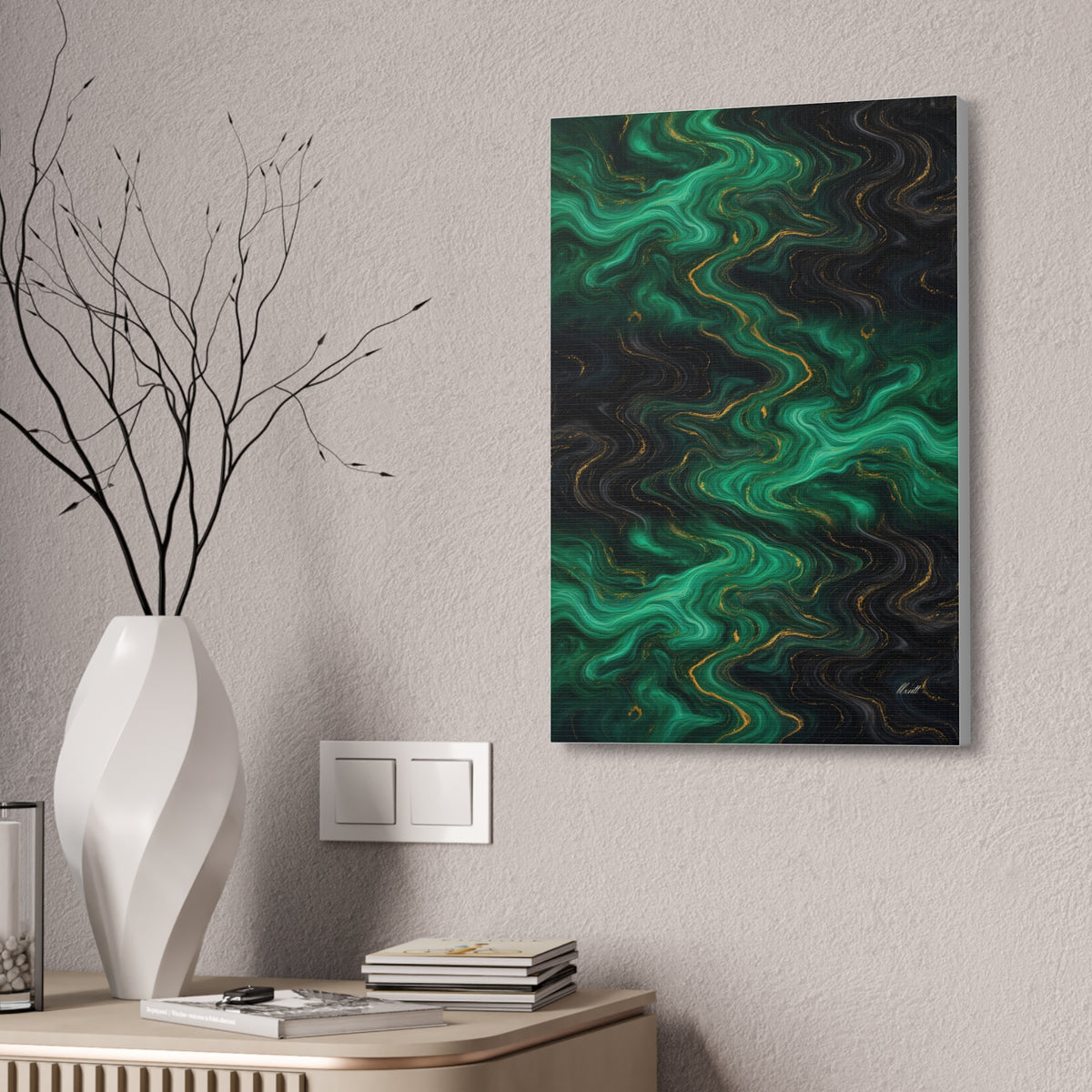 Emerald & Black Marble Glossy Canvas