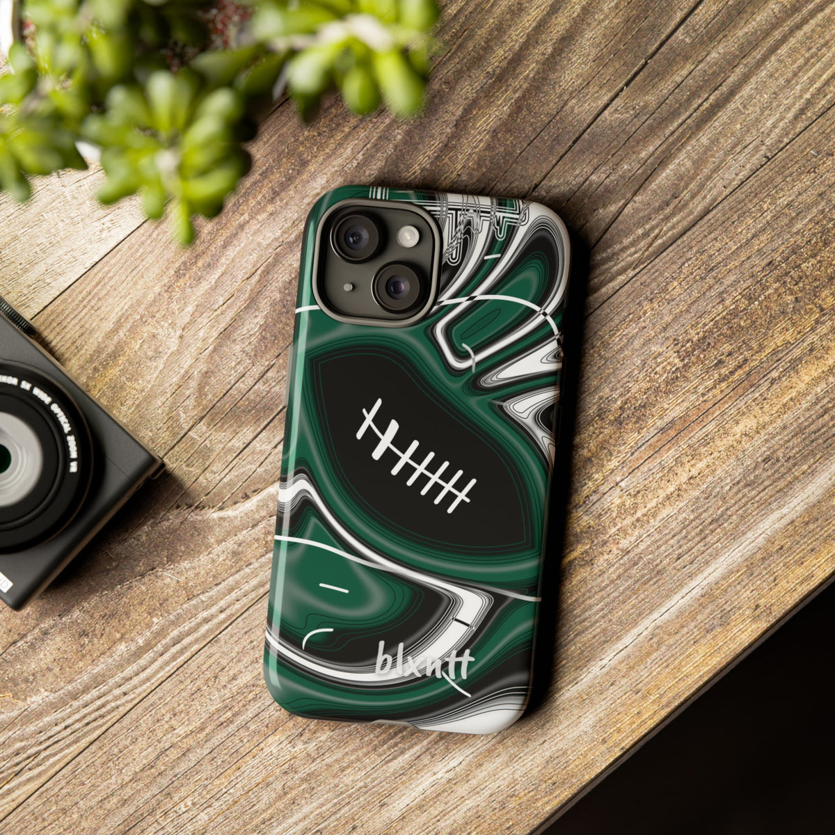 Hunter Green & White Trippy Football Phone Case