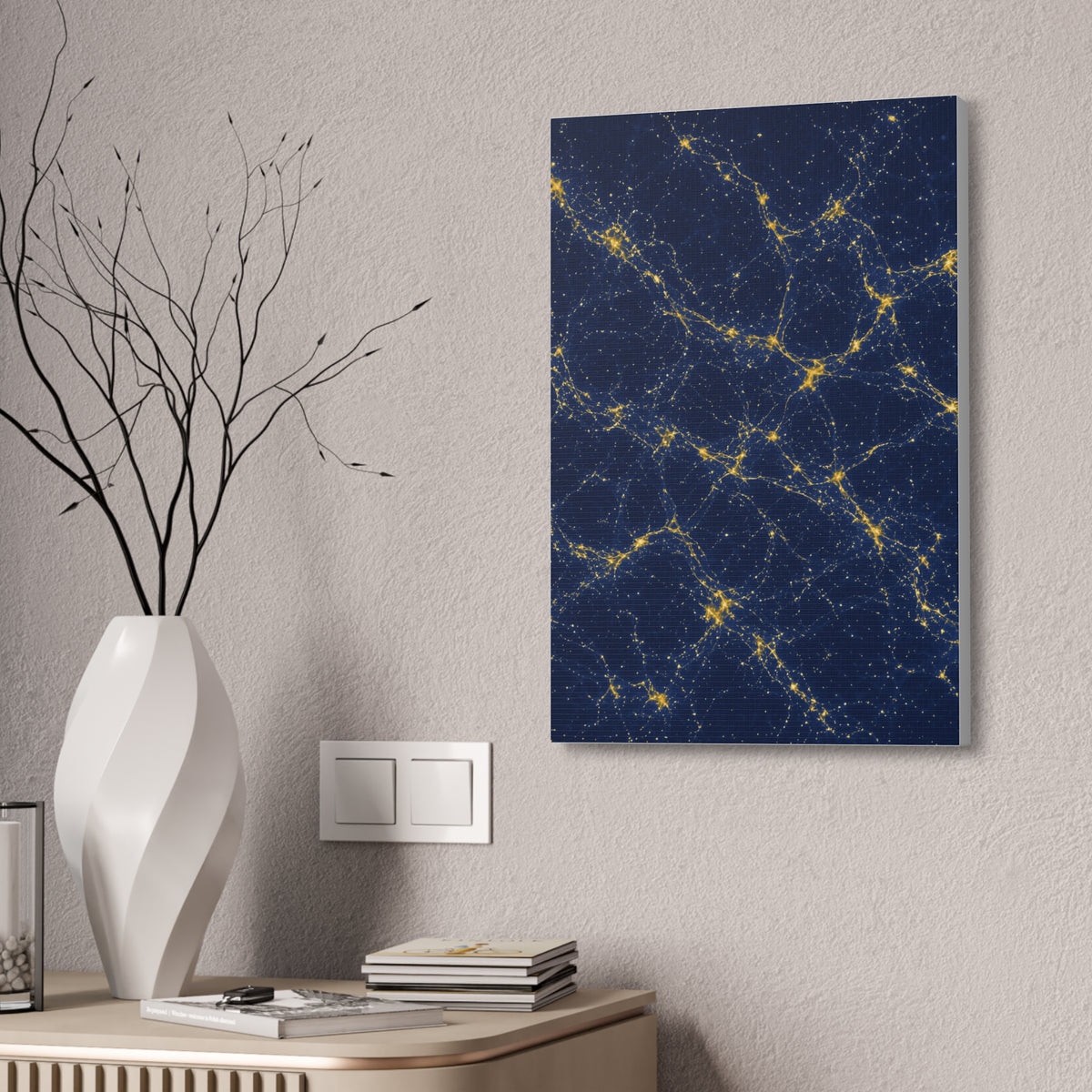 Neon Mycelium - Mustard Navy Glossy Canvas