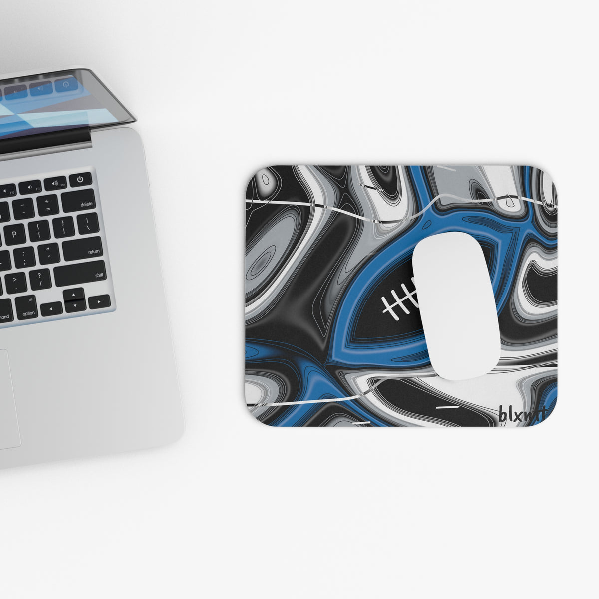 Bright Blue & Silver Trippy Football Mouse Pad