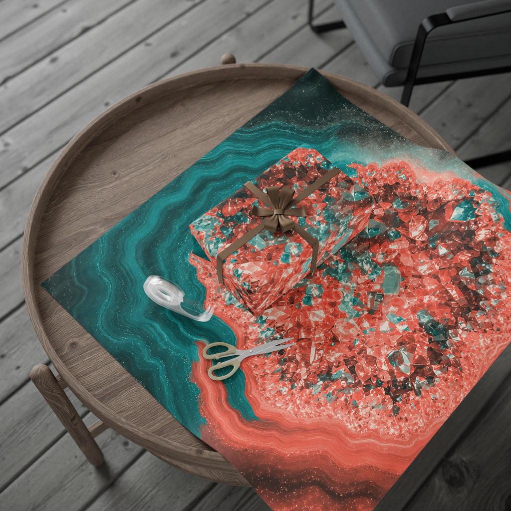 Geode Core - Coral Teal Wrapping Paper