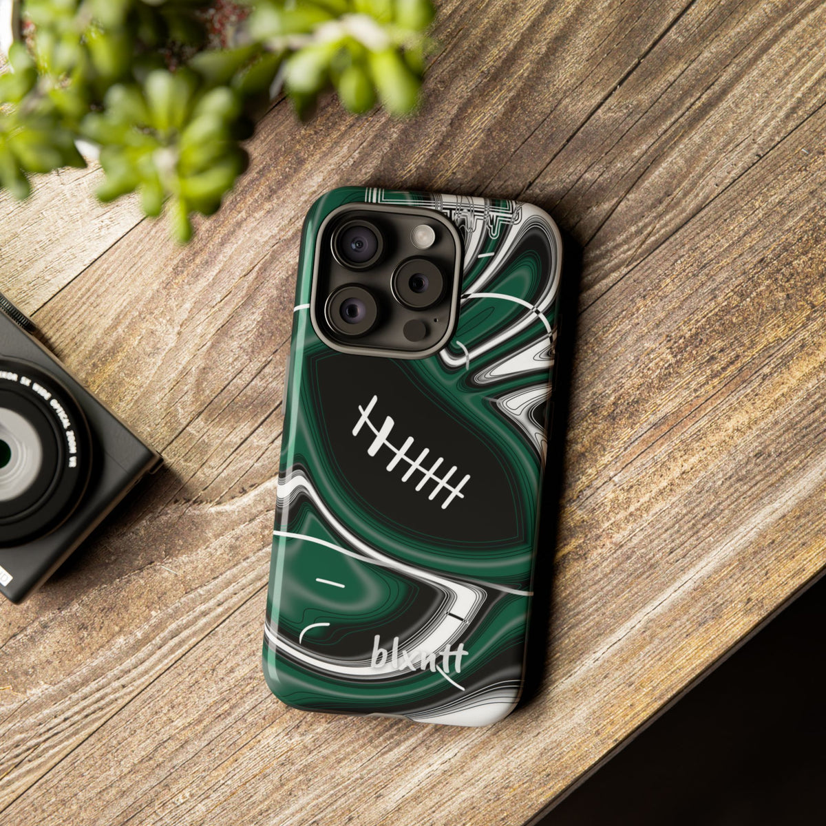 Hunter Green & White Trippy Football Phone Case