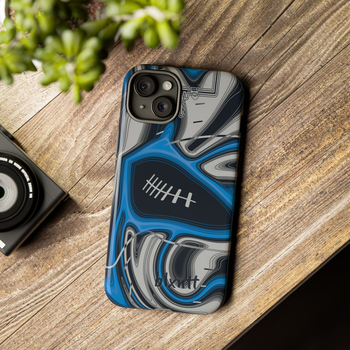 Sky Blue, Black & Silver Trippy Football Phone Case