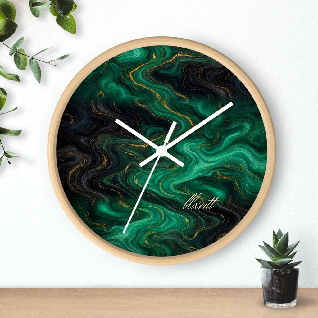 Emerald & Black Marble Wall Clock