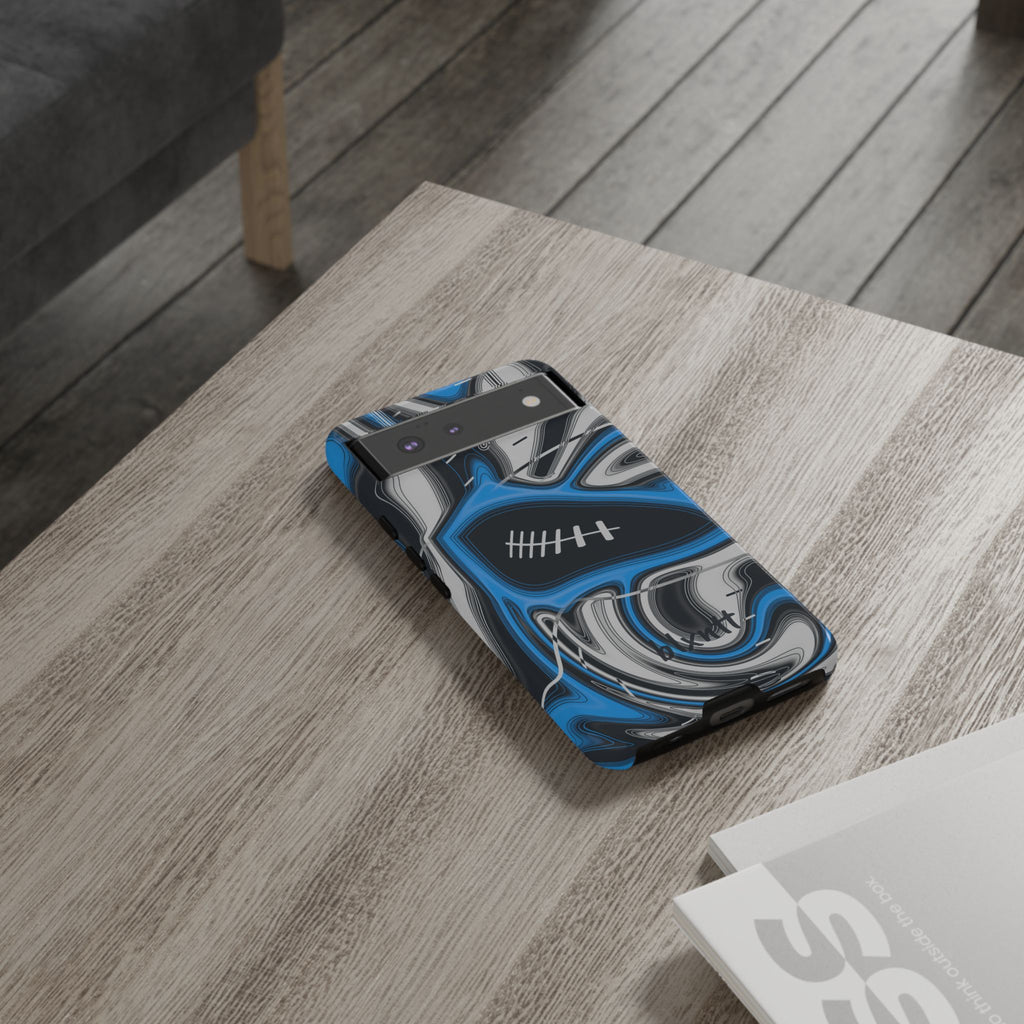 Sky Blue, Black & Silver Trippy Football Phone Case
