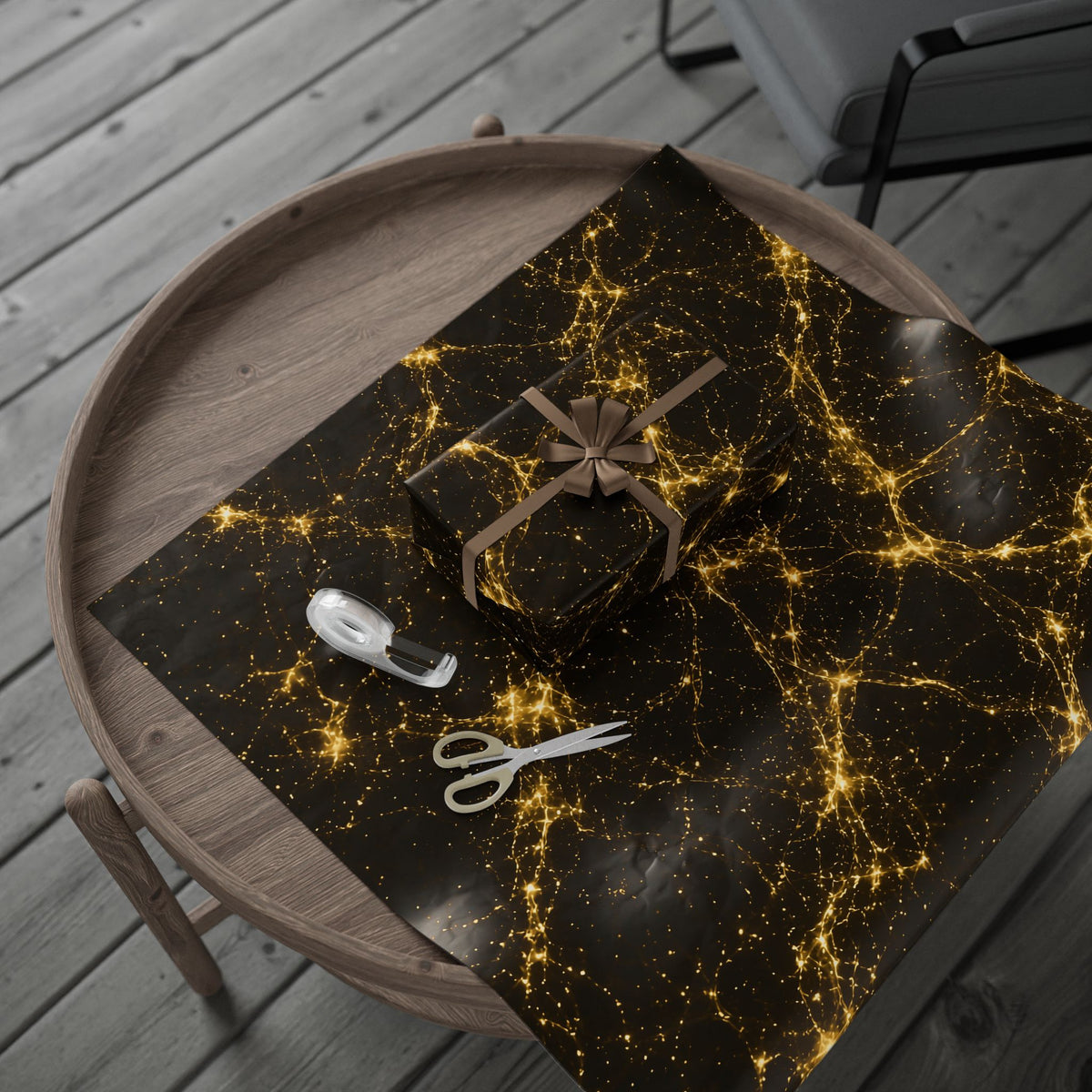 Neon Mycelium - Gold Filigree Wrapping Paper