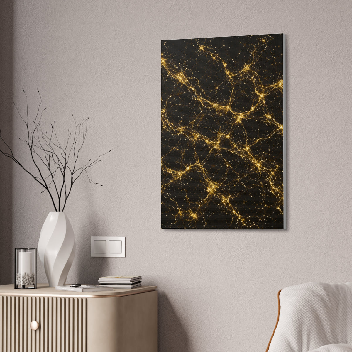 Neon Mycelium - Gold Filigree Glossy Canvas