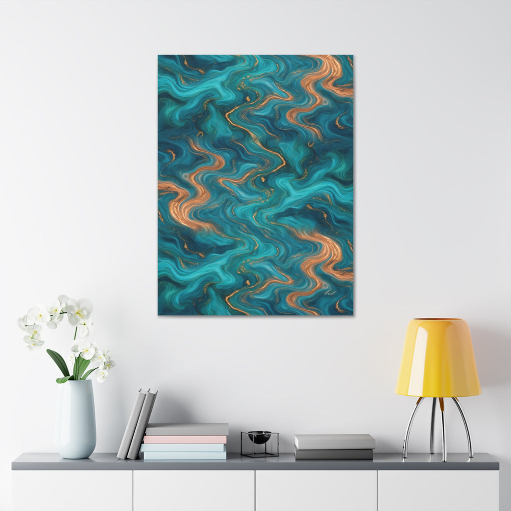 Turquoise & Copper Marble Glossy Canvas