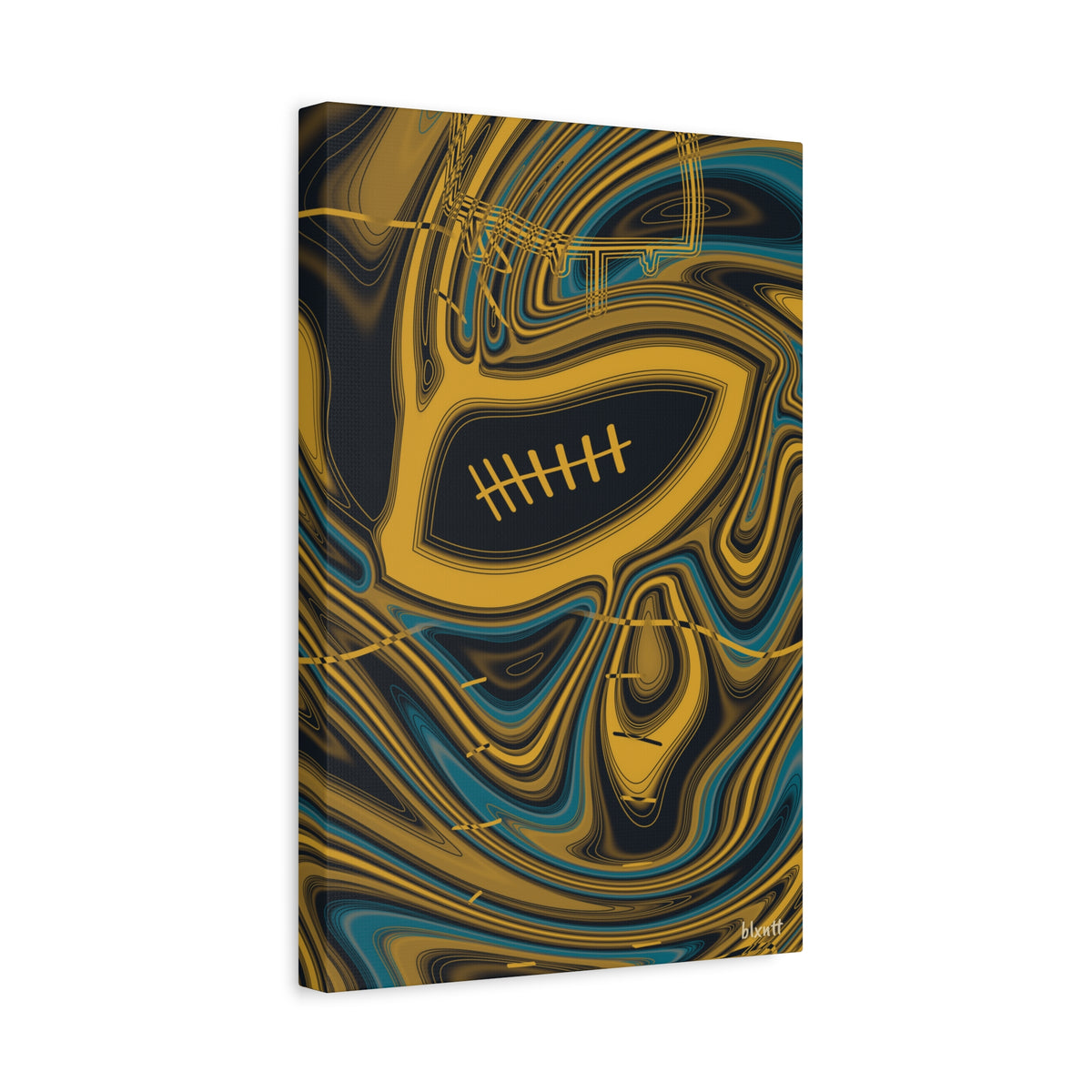 Black, Gold & Teal Trippy Football Canvas