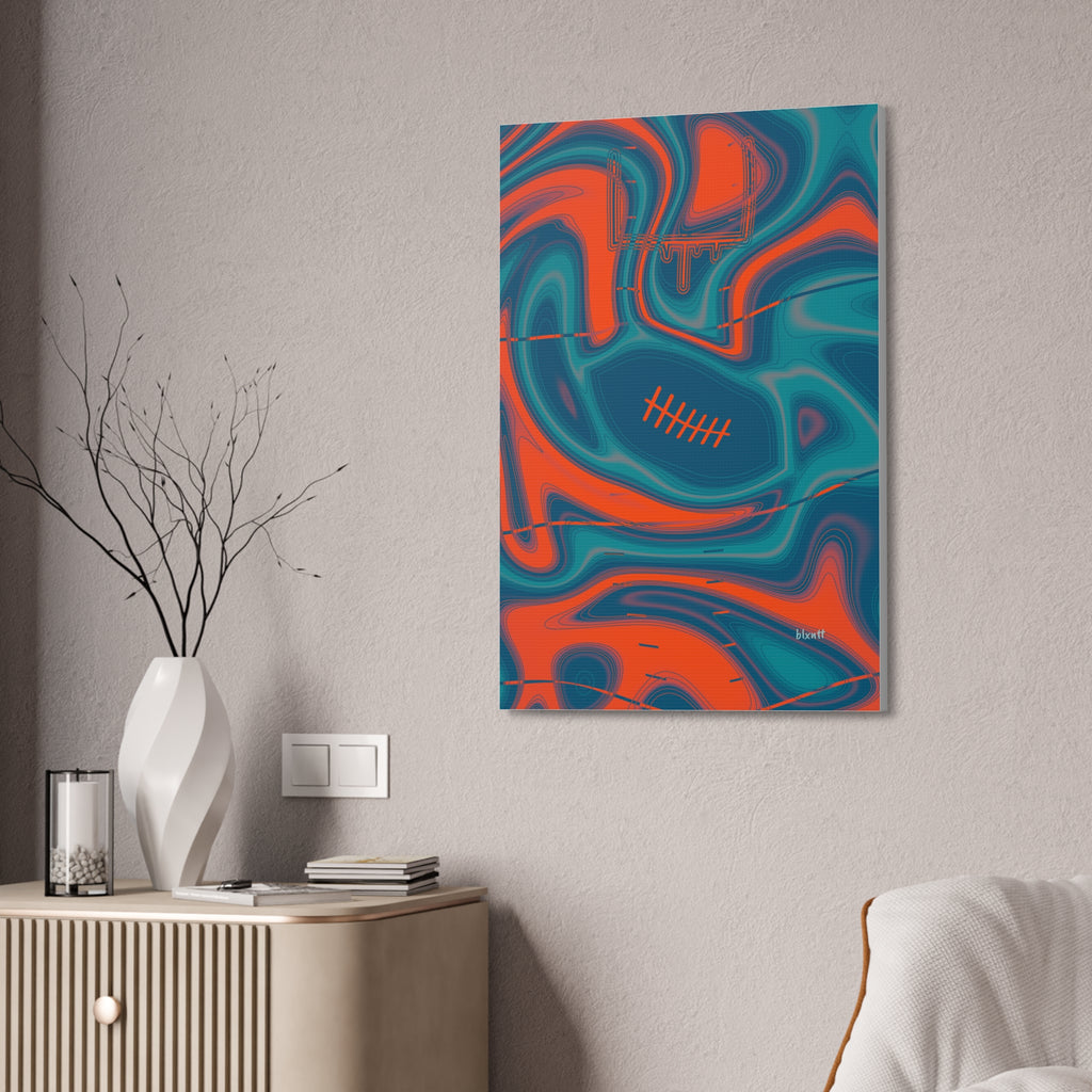 Aqua & Orange Trippy Football Glossy Canvas