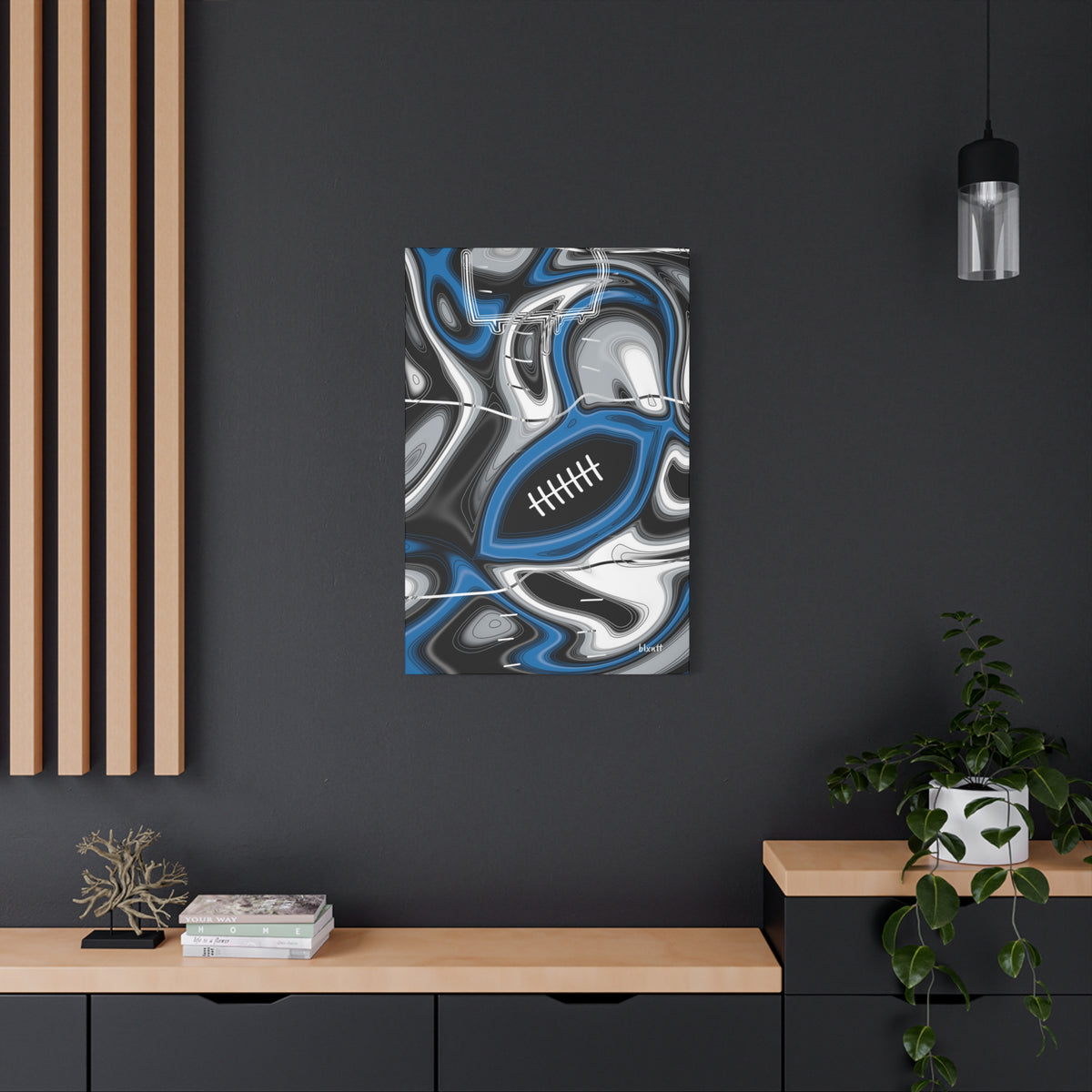 Bright Blue & Silver Trippy Football Canvas