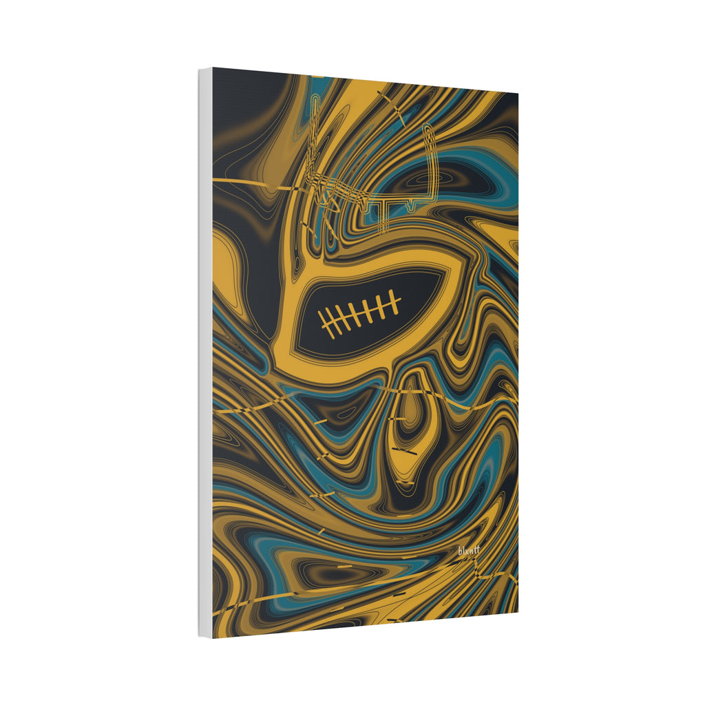 Black, Gold & Teal Trippy Football Glossy Canvas