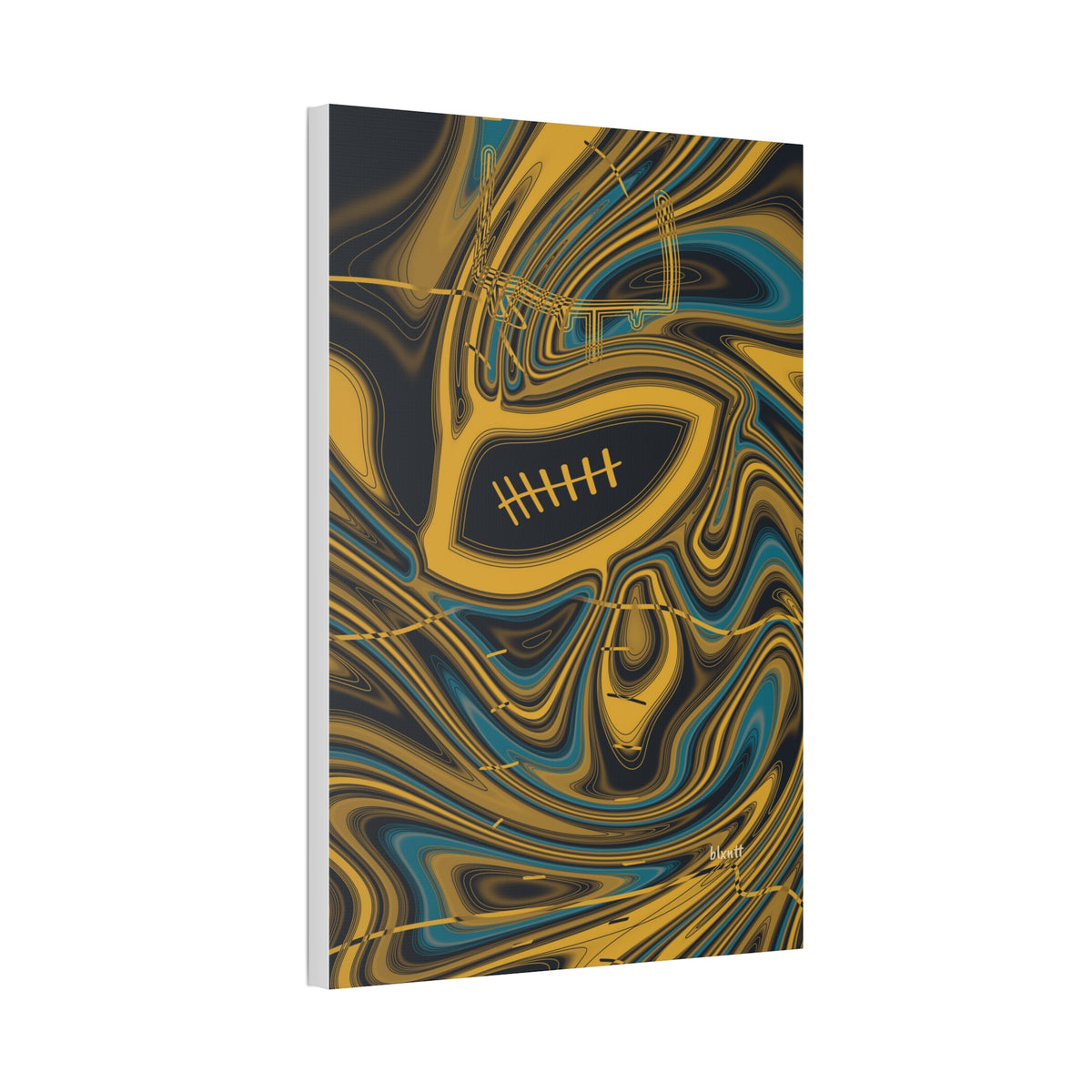 Black, Gold & Teal Trippy Football Glossy Canvas