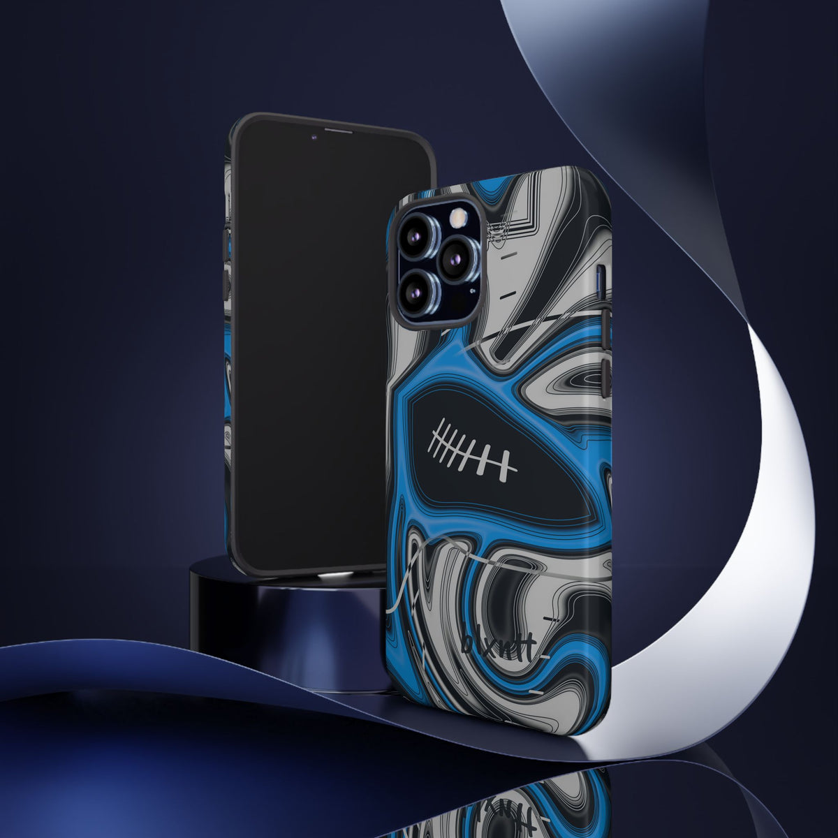 Sky Blue, Black & Silver Trippy Football Phone Case
