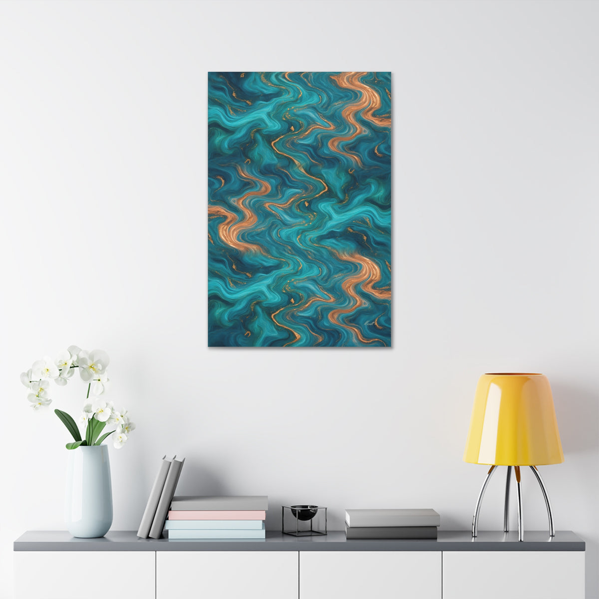 Turquoise & Copper Marble Glossy Canvas