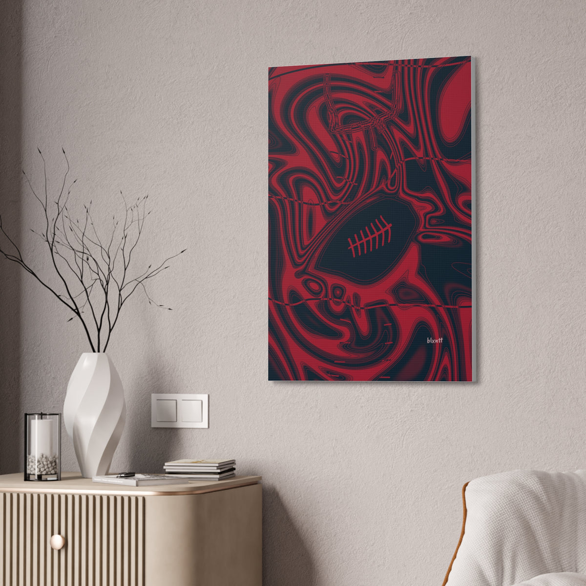 Midnight Navy & Red Trippy Football Glossy Canvas