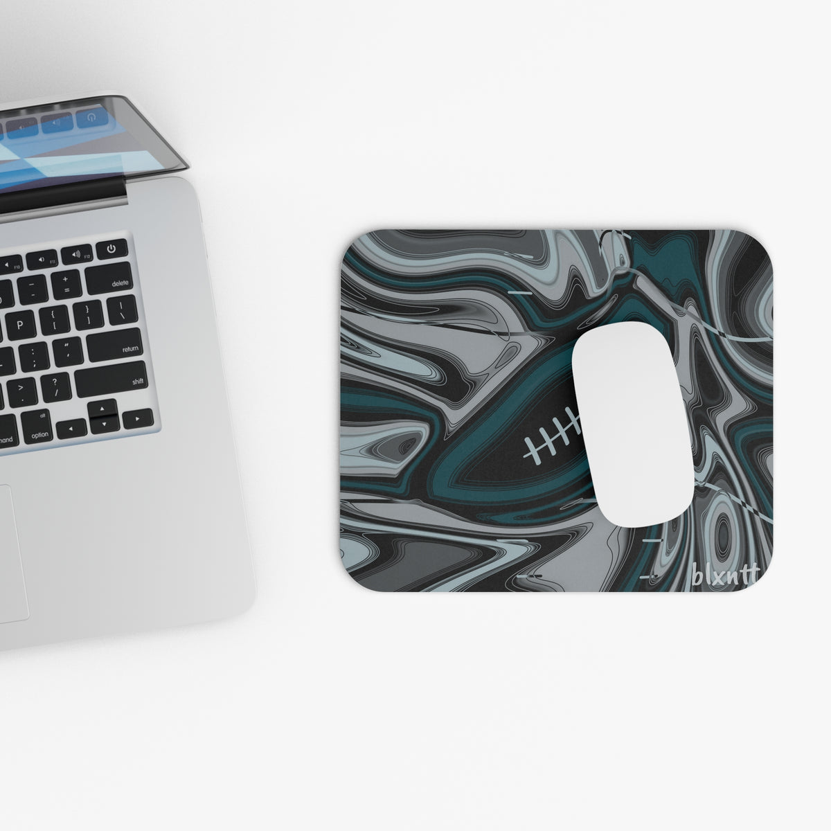 Midnight Green & Silver Trippy Football Mouse Pad