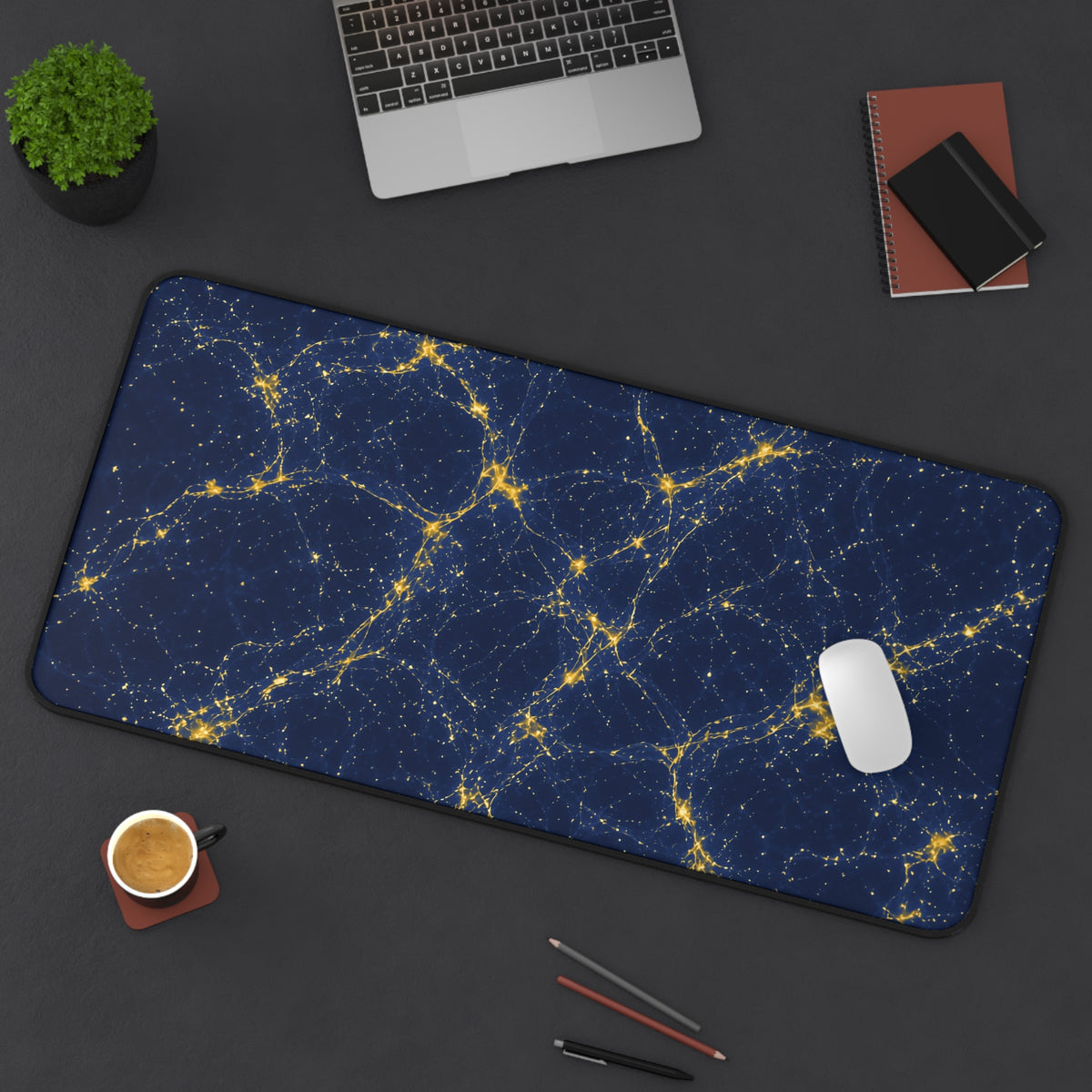Neon Mycelium - Mustard Navy Desk Mat