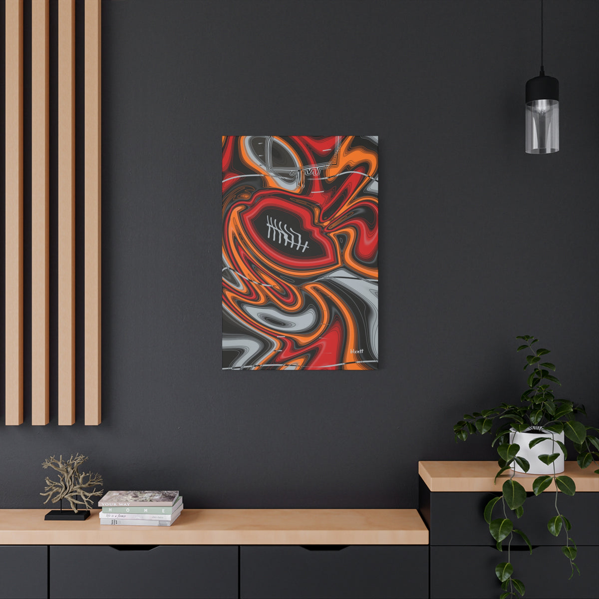 Red, Orange & Pewter Trippy Football Canvas