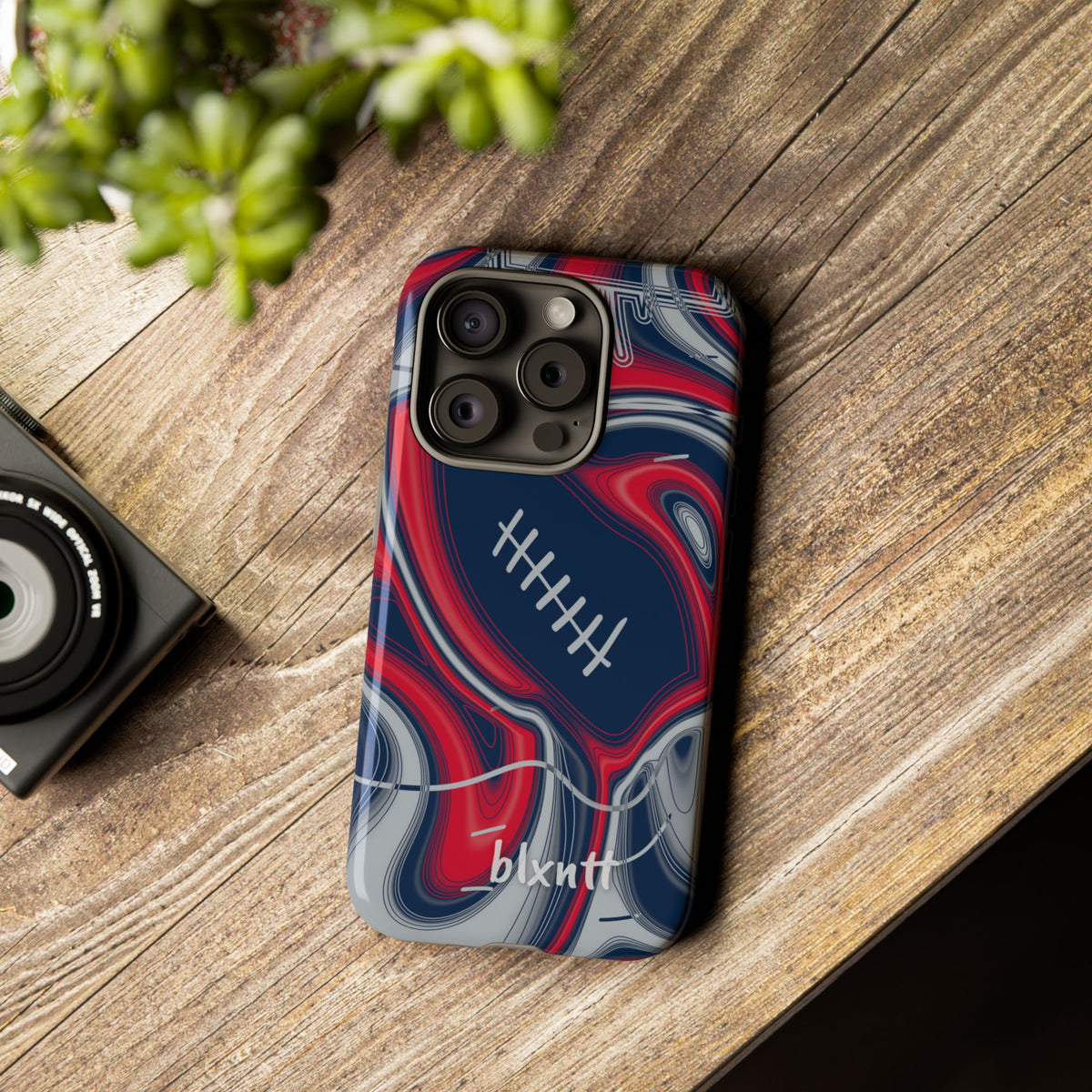 Navy, Red & Silver Trippy Football Phone Case