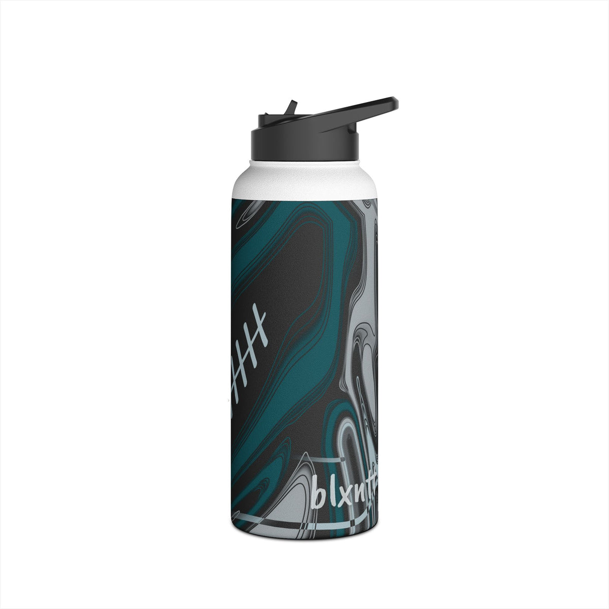 Midnight Green & Silver Trippy Football Water Bottle