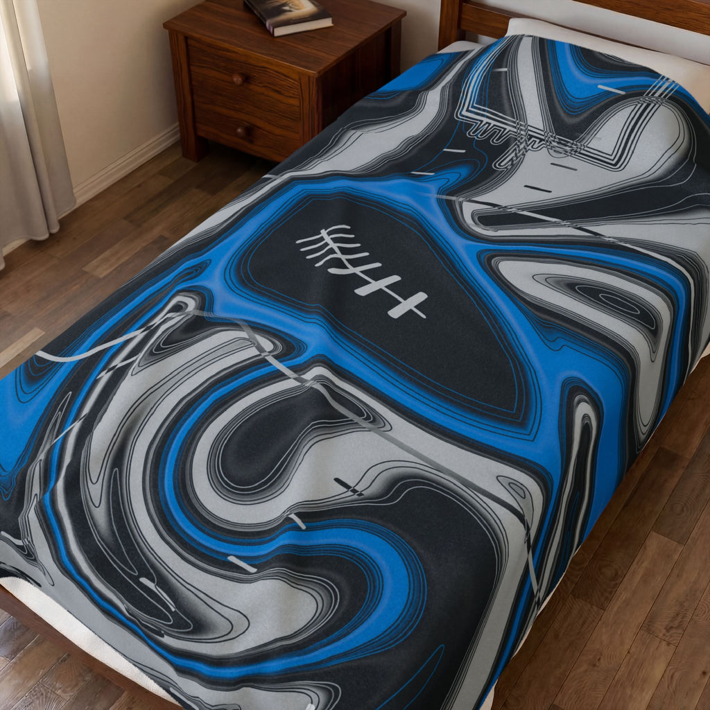 Sky Blue, Black & Silver Trippy Football Blanket