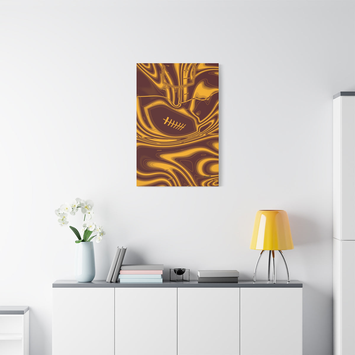 Burgundy & Gold Trippy Football Canvas