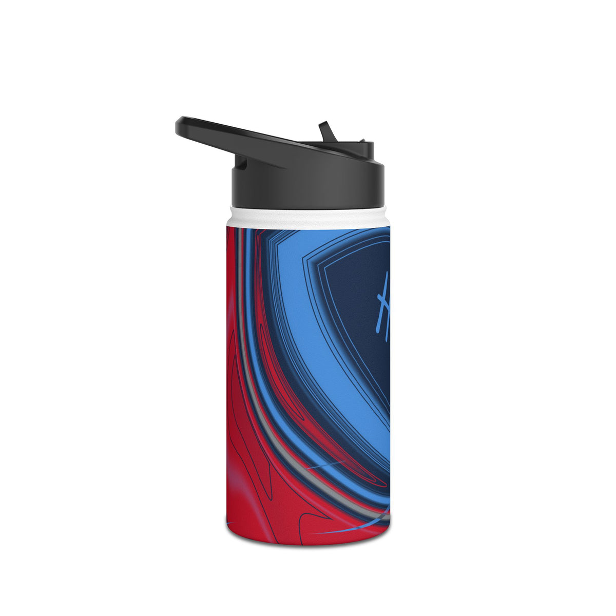 Navy, Light Blue & Red Trippy Football Water Bottle