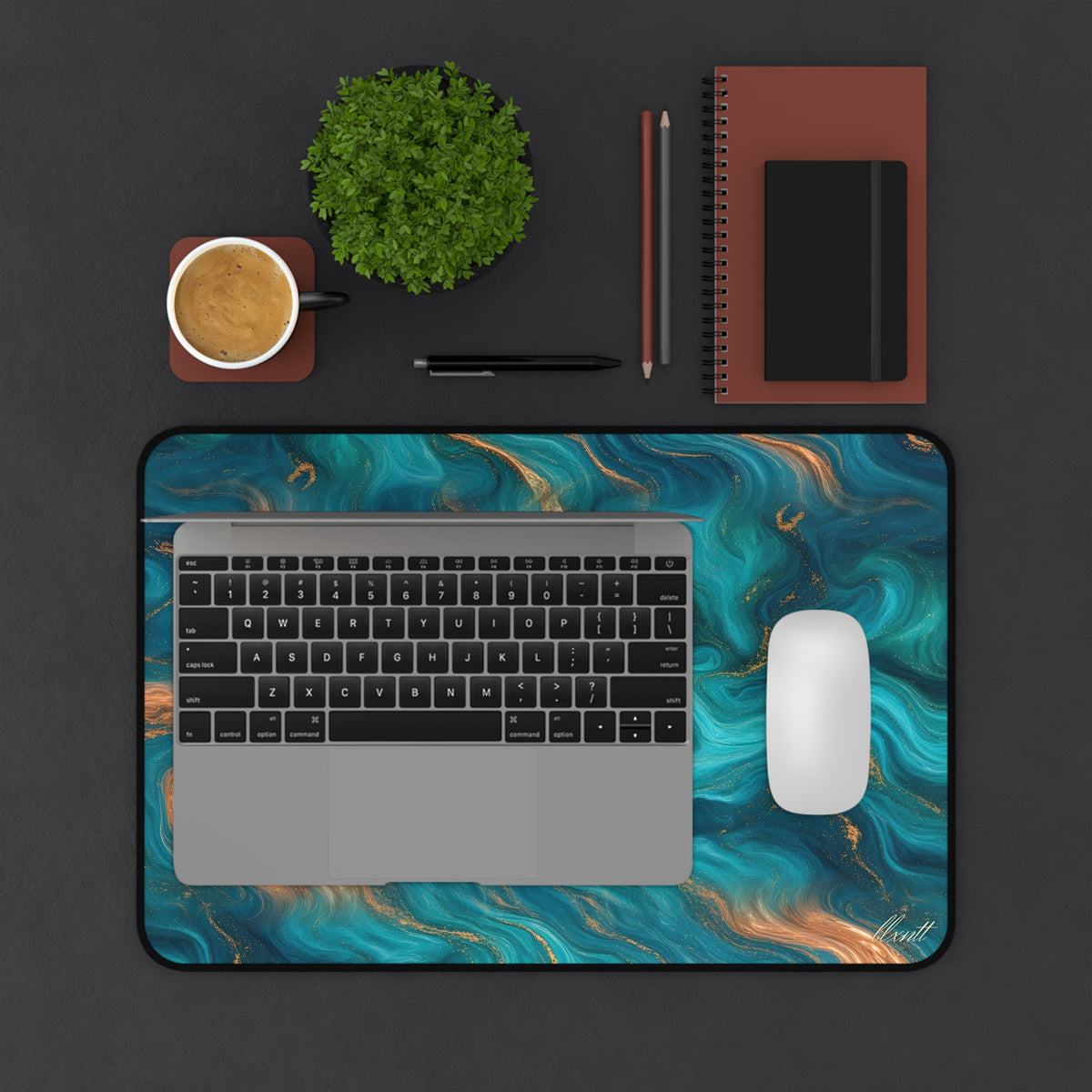 Turquoise & Copper Marble Desk Mat