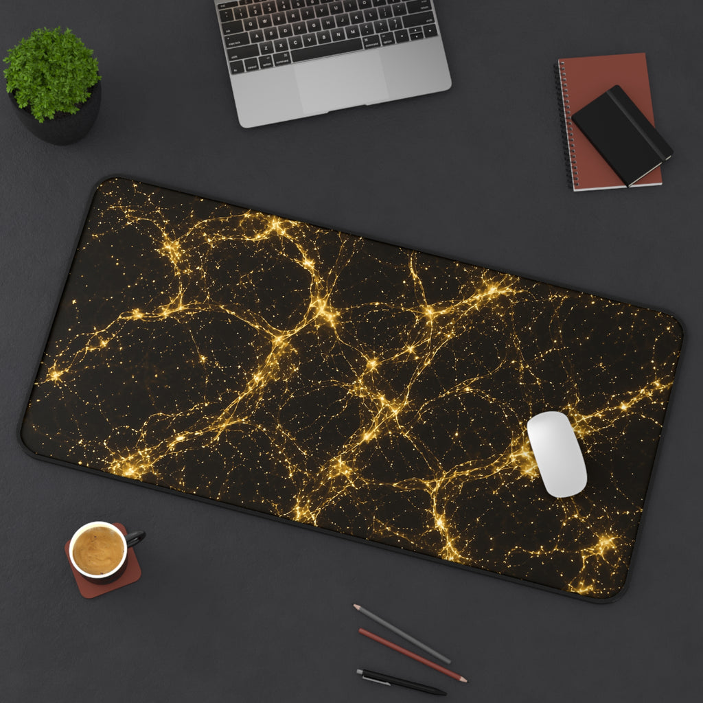 Neon Mycelium - Gold Filigree Desk Mat