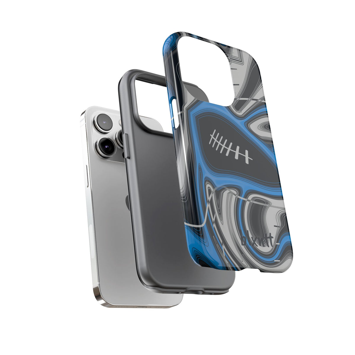 Sky Blue, Black & Silver Trippy Football Phone Case