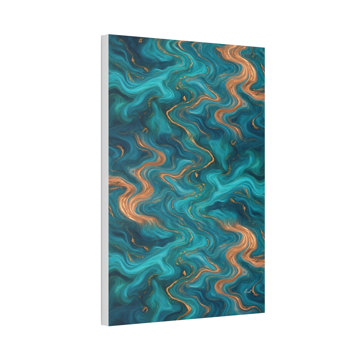 Turquoise & Copper Marble Glossy Canvas