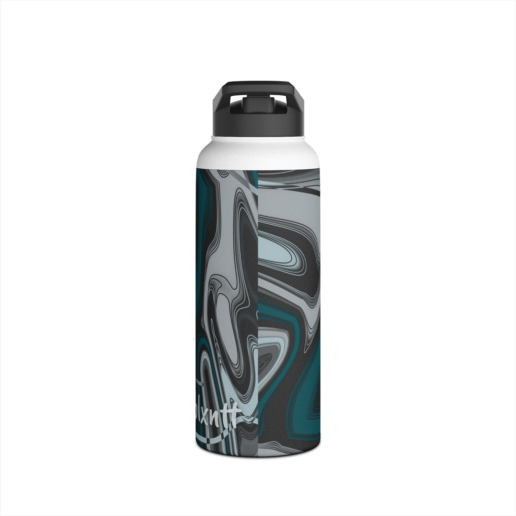 Midnight Green & Silver Trippy Football Water Bottle