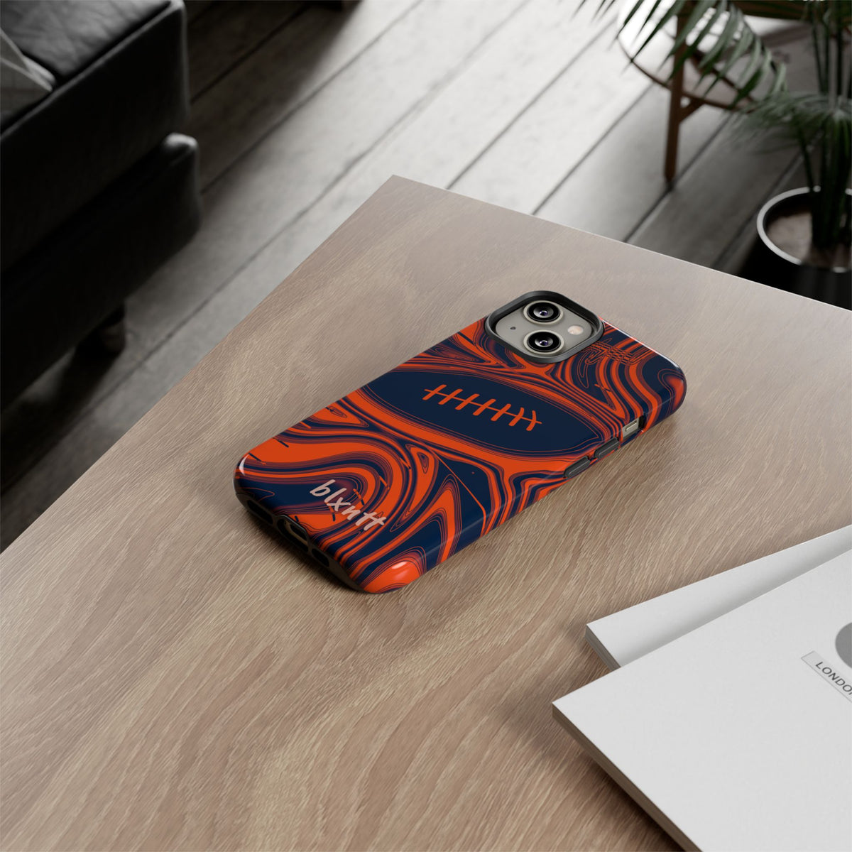 Orange & Navy Trippy Football Phone Case