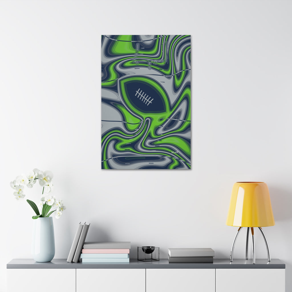 Navy & Neon Green Trippy Football Glossy Canvas
