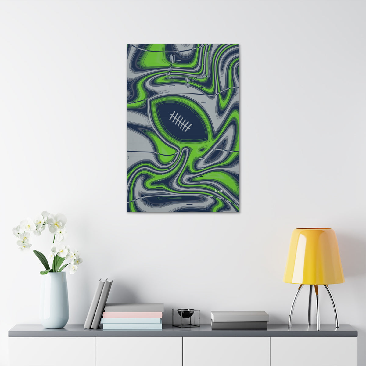 Navy & Neon Green Trippy Football Glossy Canvas