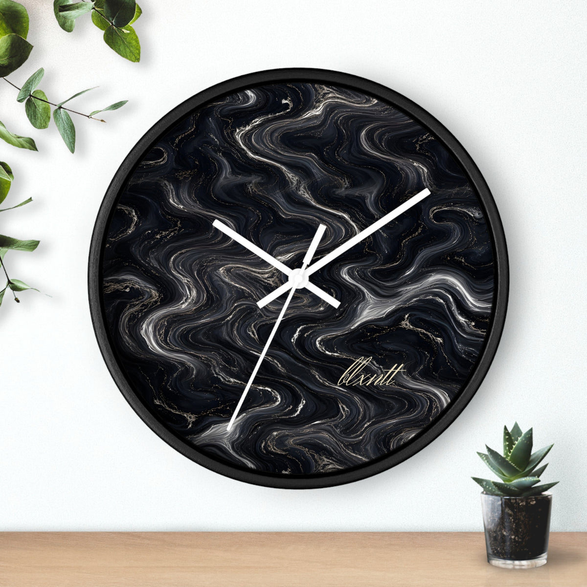 Black & Silver Marble Wall Clock