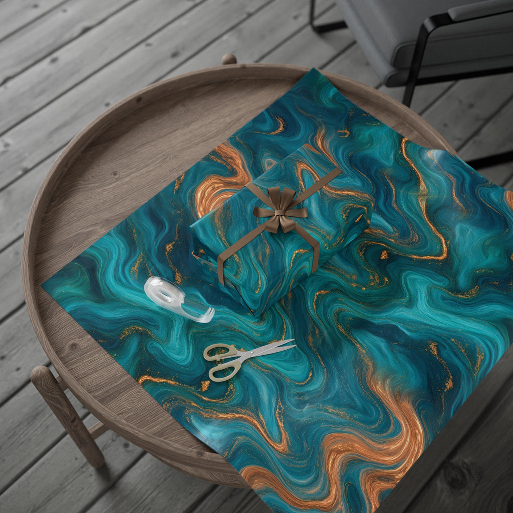 Turquoise & Copper Marble Wrapping Paper