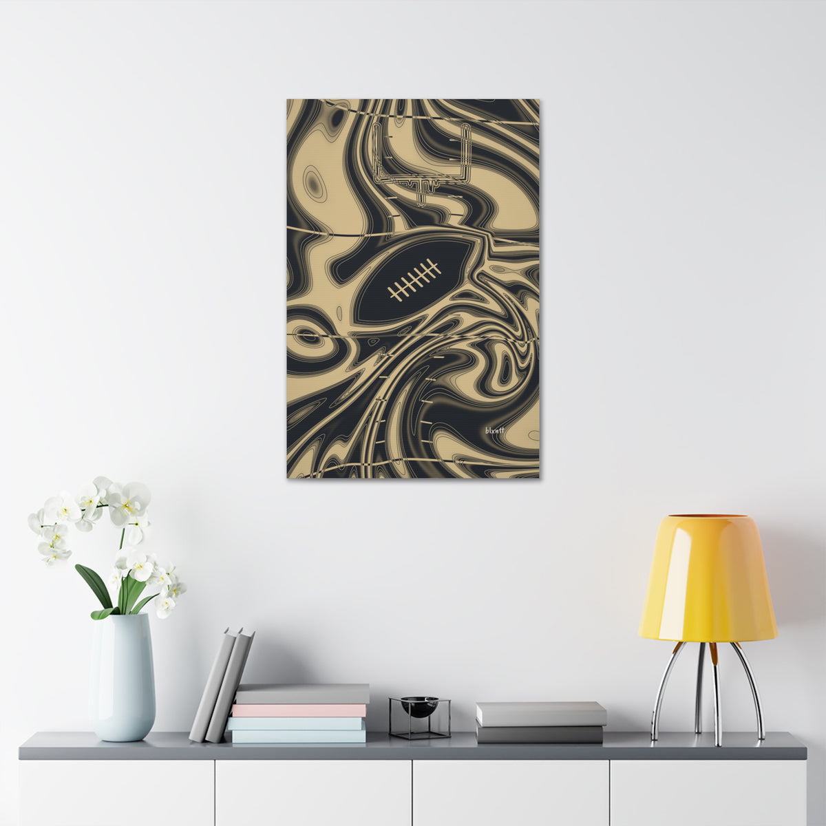 Old Gold & Black Trippy Football Glossy Canvas