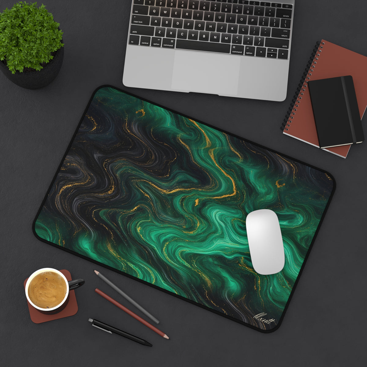 Emerald & Black Marble Desk Mat