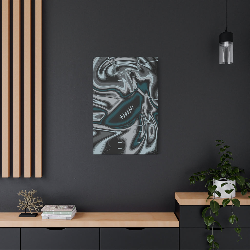Midnight Green & Silver Trippy Football Canvas
