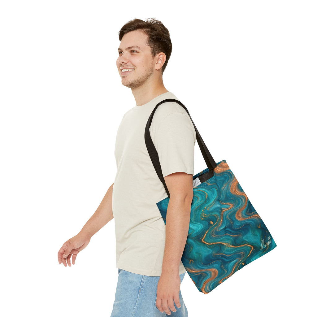 Turquoise & Copper Marble Tote Bag