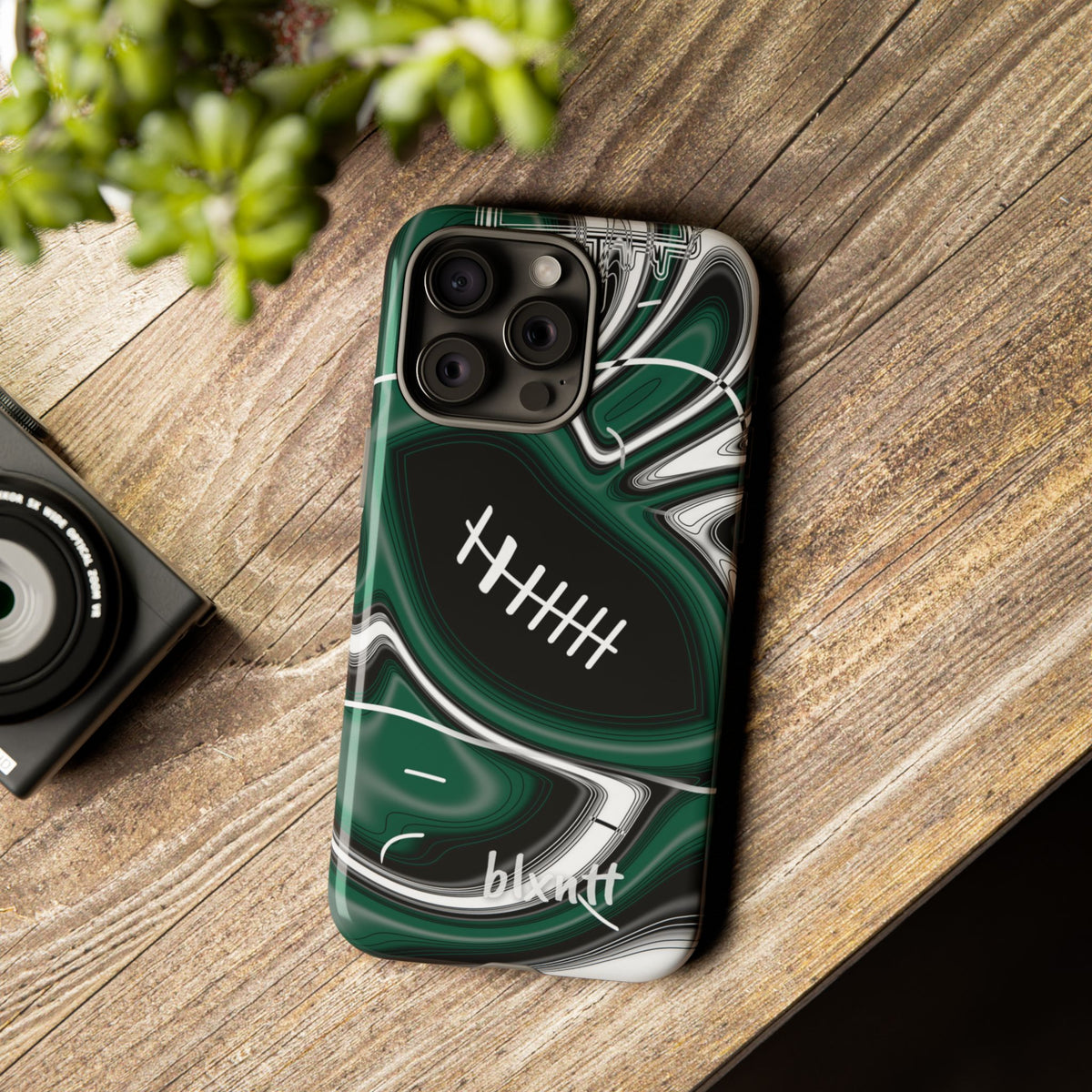 Hunter Green & White Trippy Football Phone Case