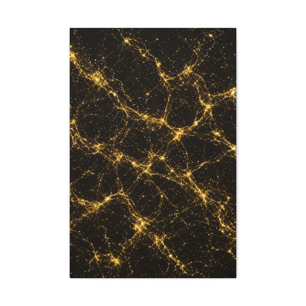 Neon Mycelium - Gold Filigree Glossy Canvas