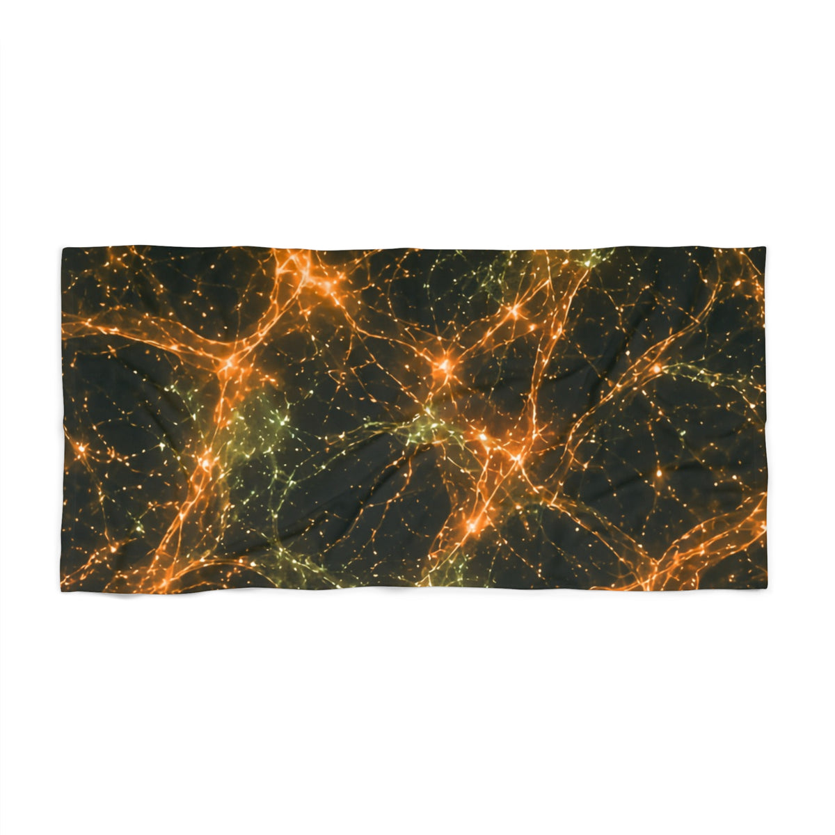 Neon Mycelium - Electric Tangerine Teal Beach Towel