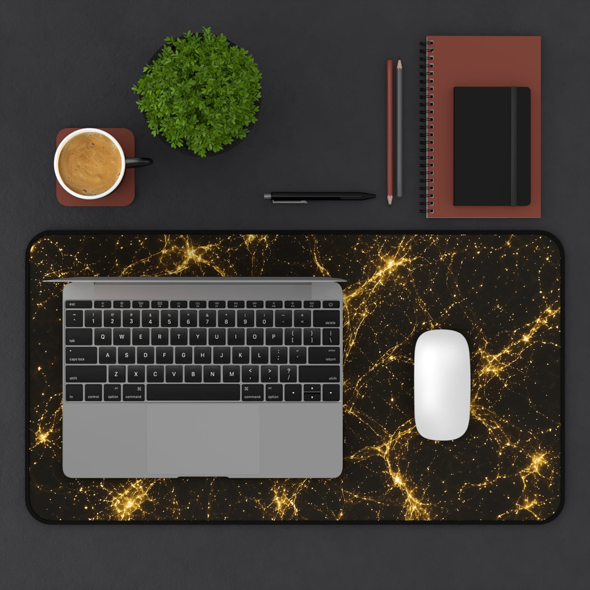 Neon Mycelium - Gold Filigree Desk Mat