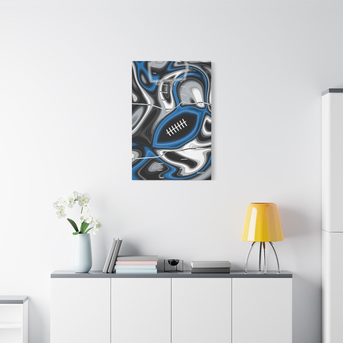 Bright Blue & Silver Trippy Football Canvas