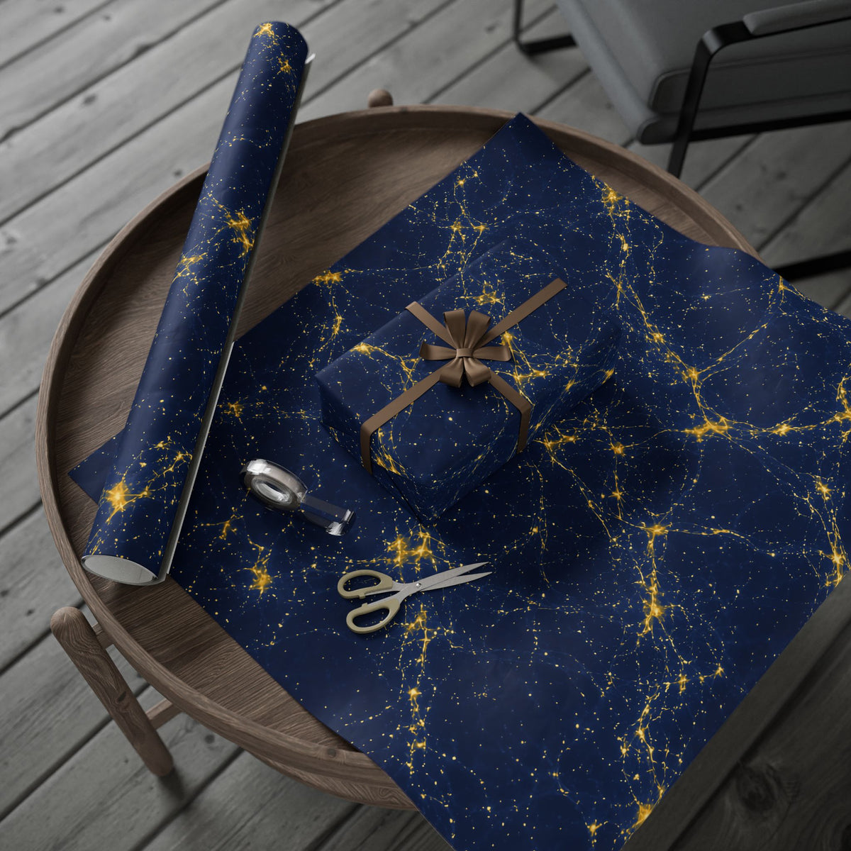 Neon Mycelium - Mustard Navy Wrapping Paper