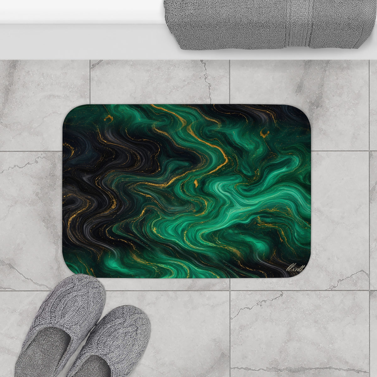 Emerald & Black Marble Bath Mat