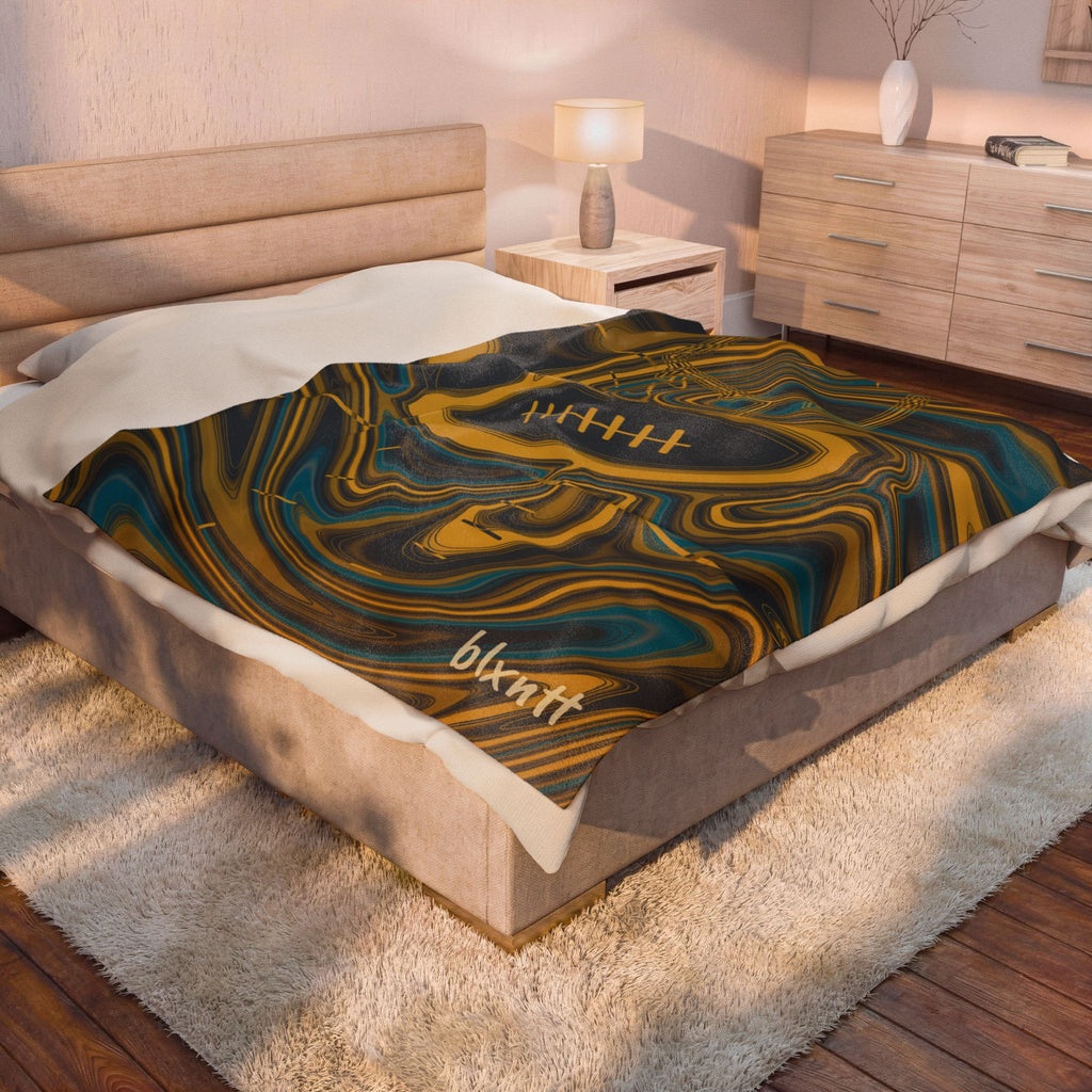 Black, Gold & Teal Trippy Football Blanket